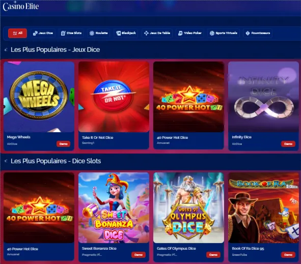 Les jeux disponibles sur Casino Elite